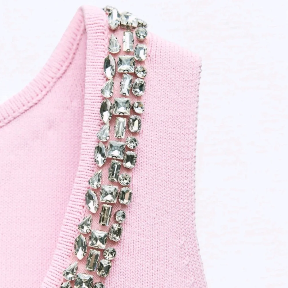 Zara JEWEL KNIT MINI DRESS WITH RHINESTONES IN PINK - Picture 4 of 7